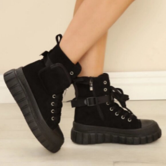 DAILY HUSTLE Lace Up Booties - Black (  BRAND NEW!!!!!!!_ - Picture 2 of 6